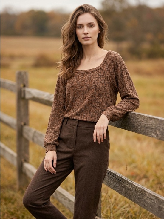 Philosophy Sweaters - Philosophy Women's Sz Medium Brown Heather Large Ribbed Square Neck Sweater $58